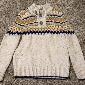 Cat & Jack Cream, Gold and Navy Patterned Button Mock Turtleneck Sweater